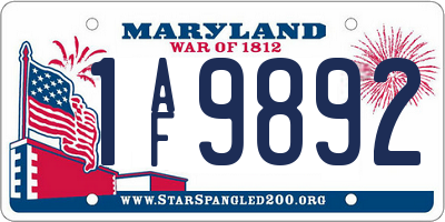 MD license plate 1AF9892