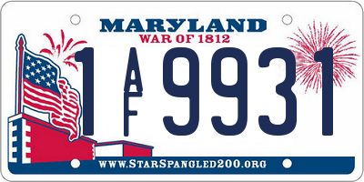 MD license plate 1AF9931