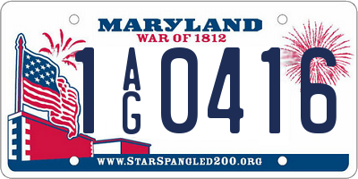 MD license plate 1AG0416