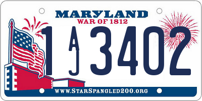 MD license plate 1AJ3402