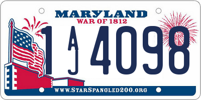 MD license plate 1AJ4098