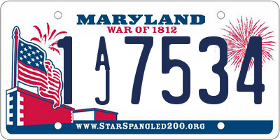 MD license plate 1AJ7534