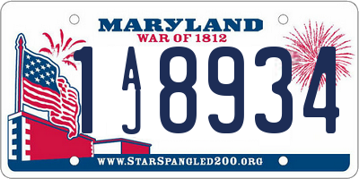 MD license plate 1AJ8934