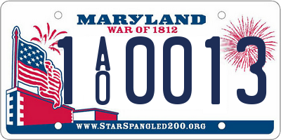 MD license plate 1AO0013