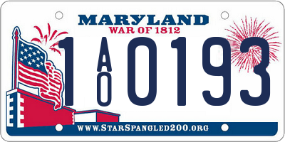MD license plate 1AO0193