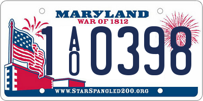 MD license plate 1AO0398