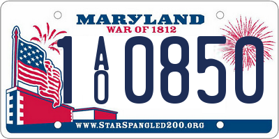 MD license plate 1AO0850