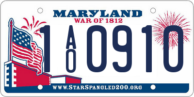 MD license plate 1AO0910