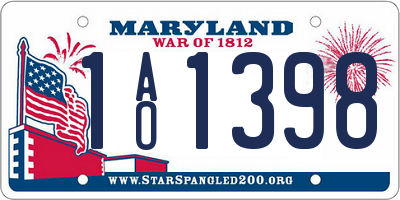 MD license plate 1AO1398