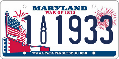 MD license plate 1AO1933