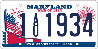 MD license plate 1AO1934