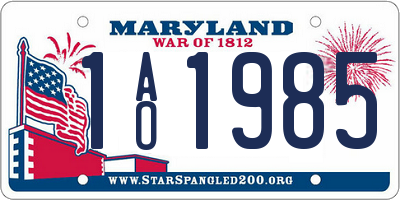MD license plate 1AO1985