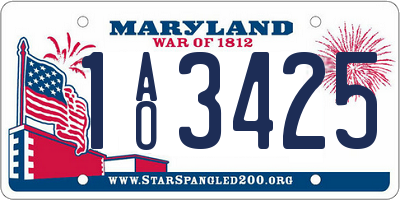 MD license plate 1AO3425