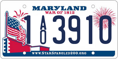 MD license plate 1AO3910