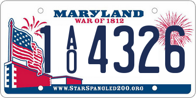 MD license plate 1AO4326