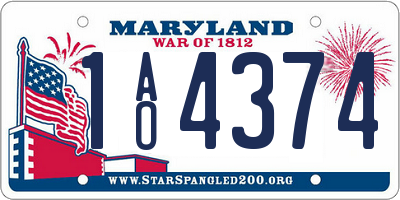 MD license plate 1AO4374