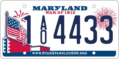 MD license plate 1AO4433