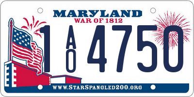 MD license plate 1AO4750