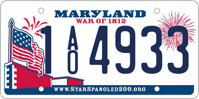 MD license plate 1AO4933