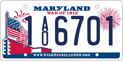 MD license plate 1AO6701