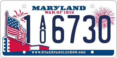 MD license plate 1AO6730