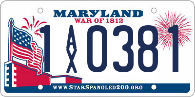MD license plate 1AX0381