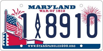 MD license plate 1AX8910