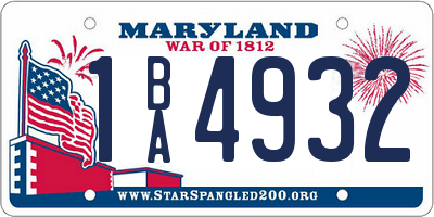 MD license plate 1BA4932