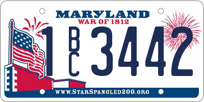 MD license plate 1BC3442