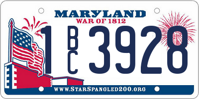 MD license plate 1BC3928