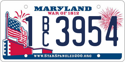 MD license plate 1BC3954