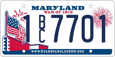MD license plate 1BC7701