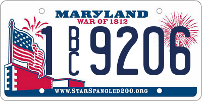 MD license plate 1BC9206