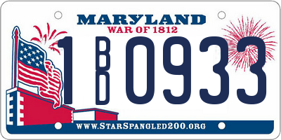 MD license plate 1BD0933