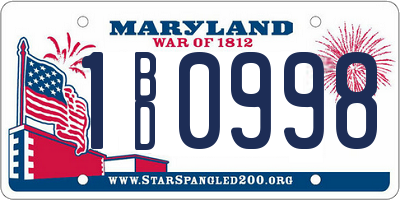 MD license plate 1BD0998