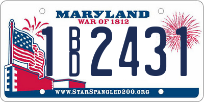 MD license plate 1BD2431