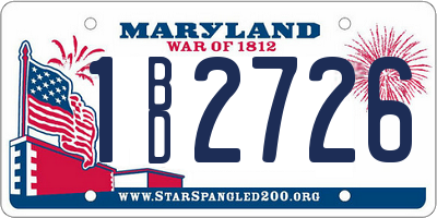 MD license plate 1BD2726