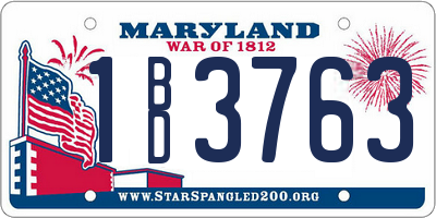 MD license plate 1BD3763
