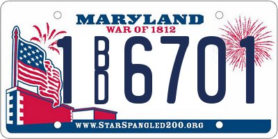 MD license plate 1BD6701