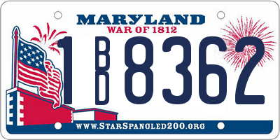 MD license plate 1BD8362