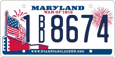 MD license plate 1BD8674