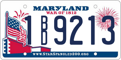 MD license plate 1BD9213