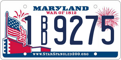 MD license plate 1BD9275
