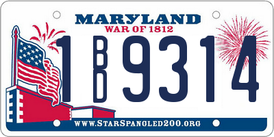 MD license plate 1BD9314