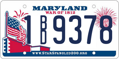 MD license plate 1BD9378