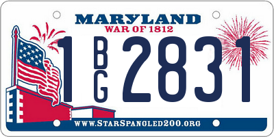 MD license plate 1BG2831