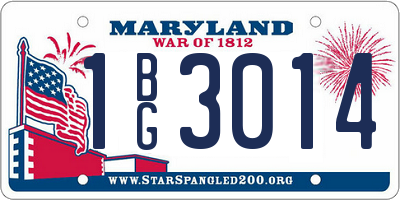 MD license plate 1BG3014