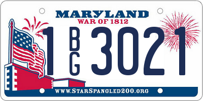 MD license plate 1BG3021