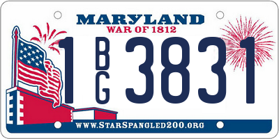 MD license plate 1BG3831
