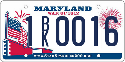 MD license plate 1BK0016